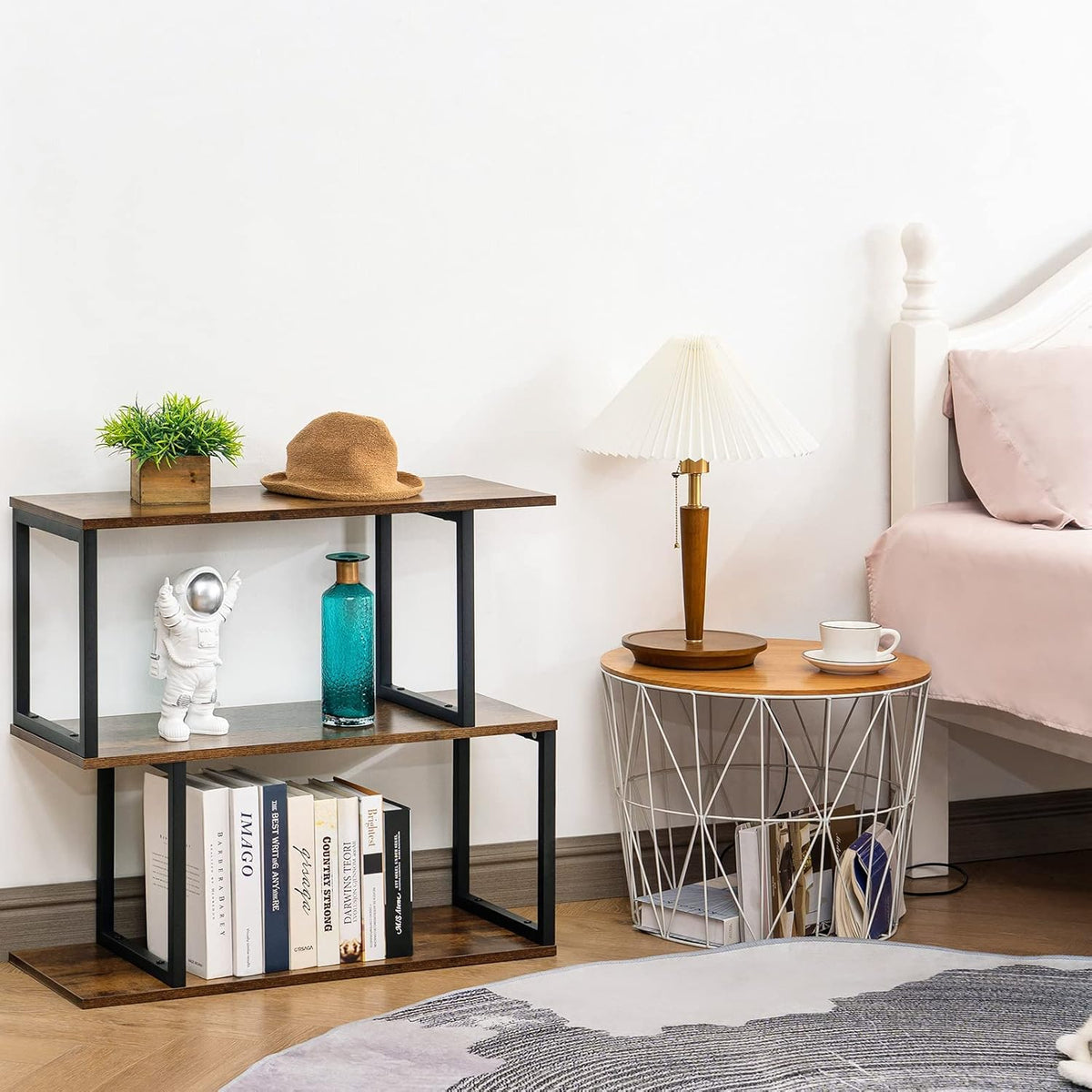 2-Tier S-Shaped Wooden Bookshelf N505384