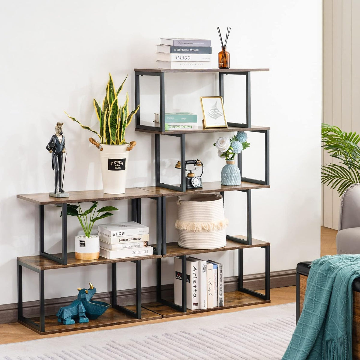 2-Tier S-Shaped Wooden Bookshelf N505384