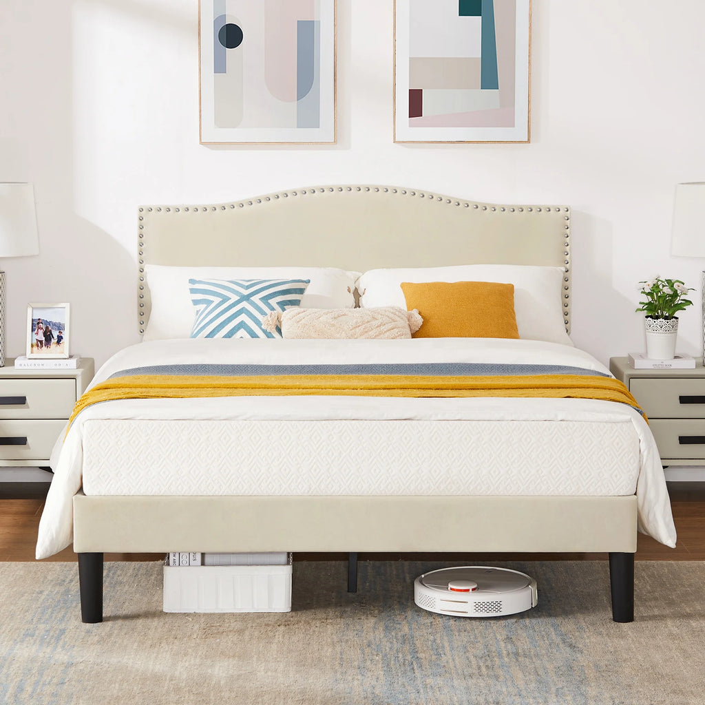 Queen Upholstered Platform Bed with Adjustable Headboard B2340
