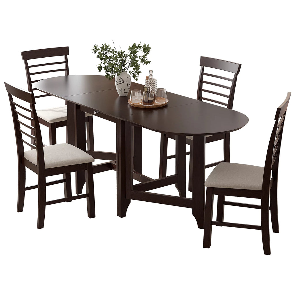 Retro Drop-Leaf Table with 4 Upholstered Dining Chairs B355