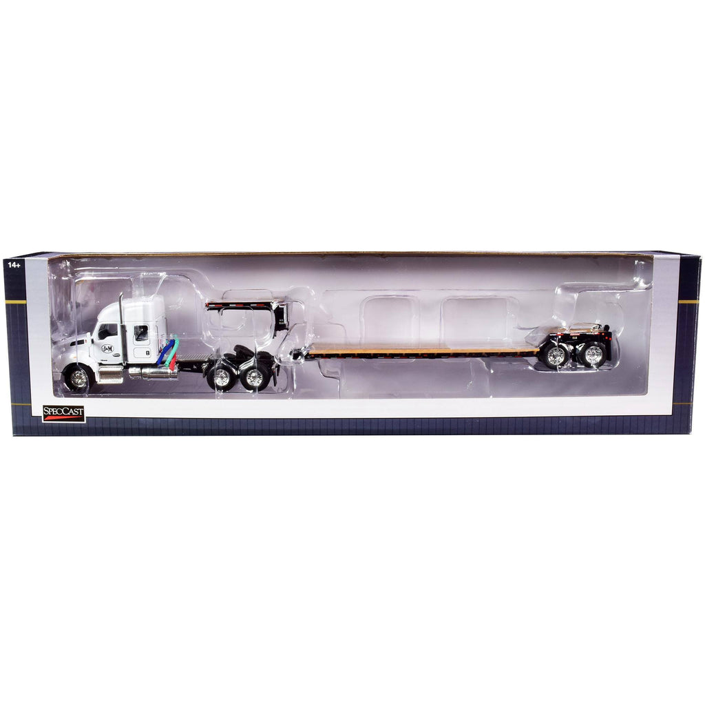 White Diecast Tractor Truck with Lowboy Trailer 1/64 Model Q967425
