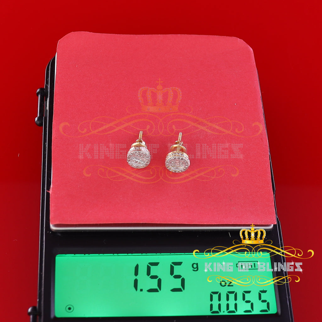 925 Yellow Silver 0.20ct Diamond Men's Round Earrings L896