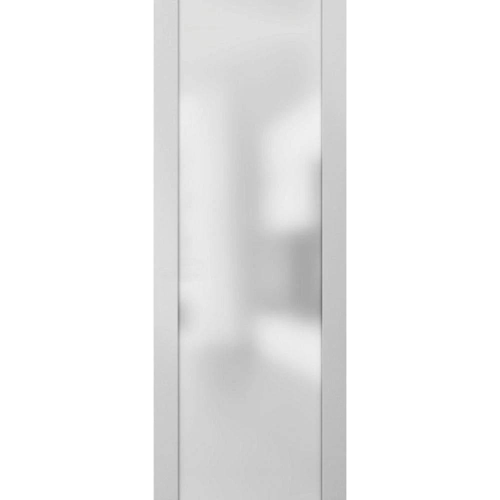 Sliding Barn Door 36 x 84 with Hardware, White Silk with Frosted Glass, 6.6ft Rail Set E730072