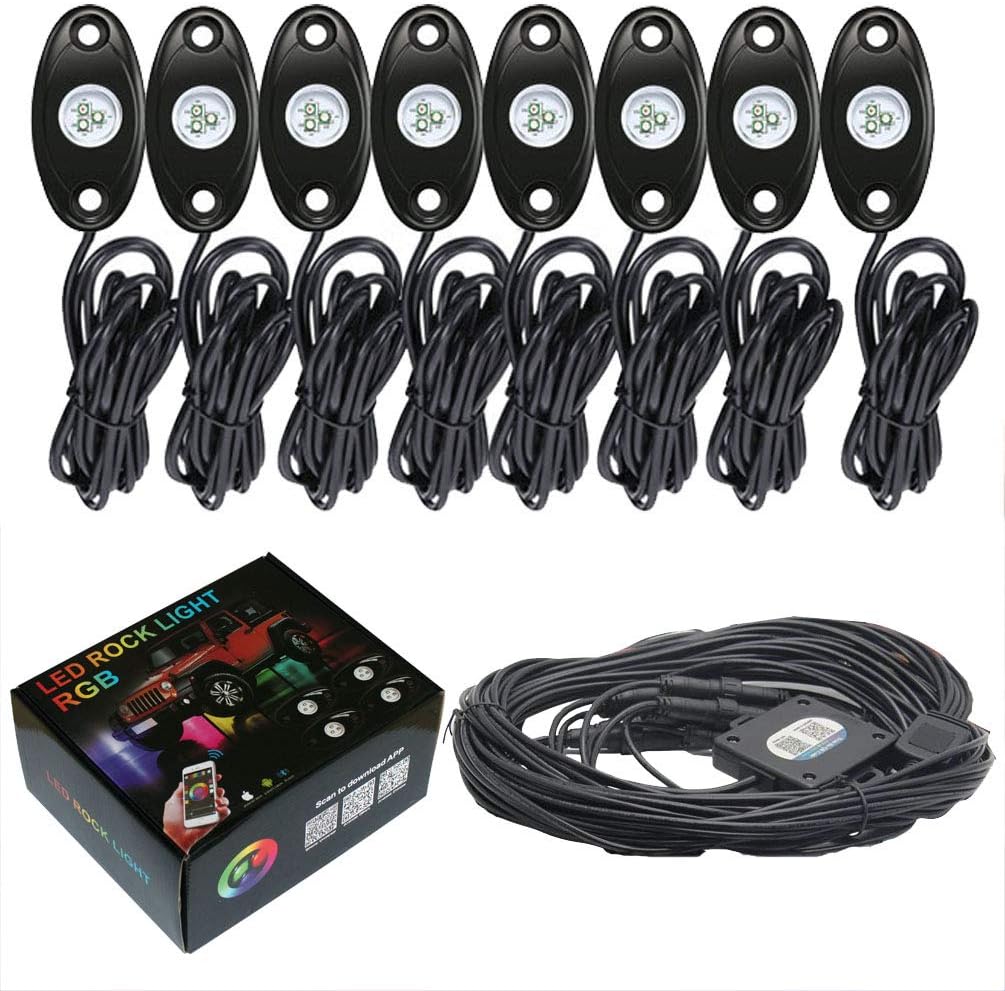 8 Pod RGB LED Rock Lights Kit with Bluetooth Control Waterproof G360