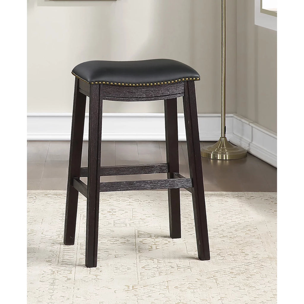 29" Black Faux Leather Saddle Bar Stool Set of 2 X518
