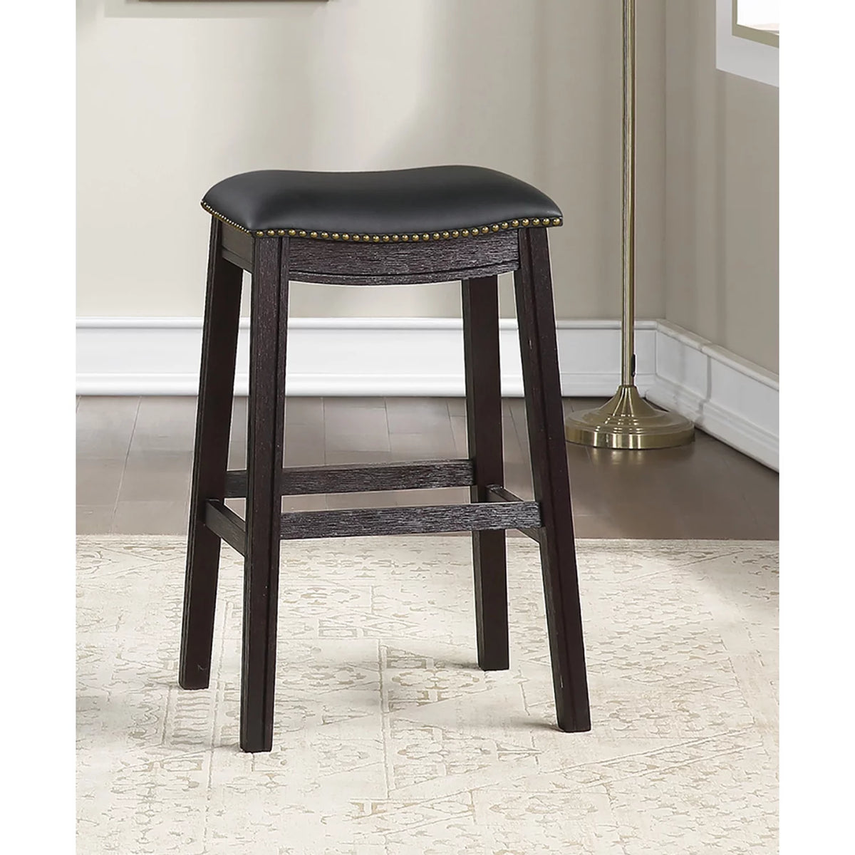 29" Black Faux Leather Saddle Bar Stool Set of 2 X518