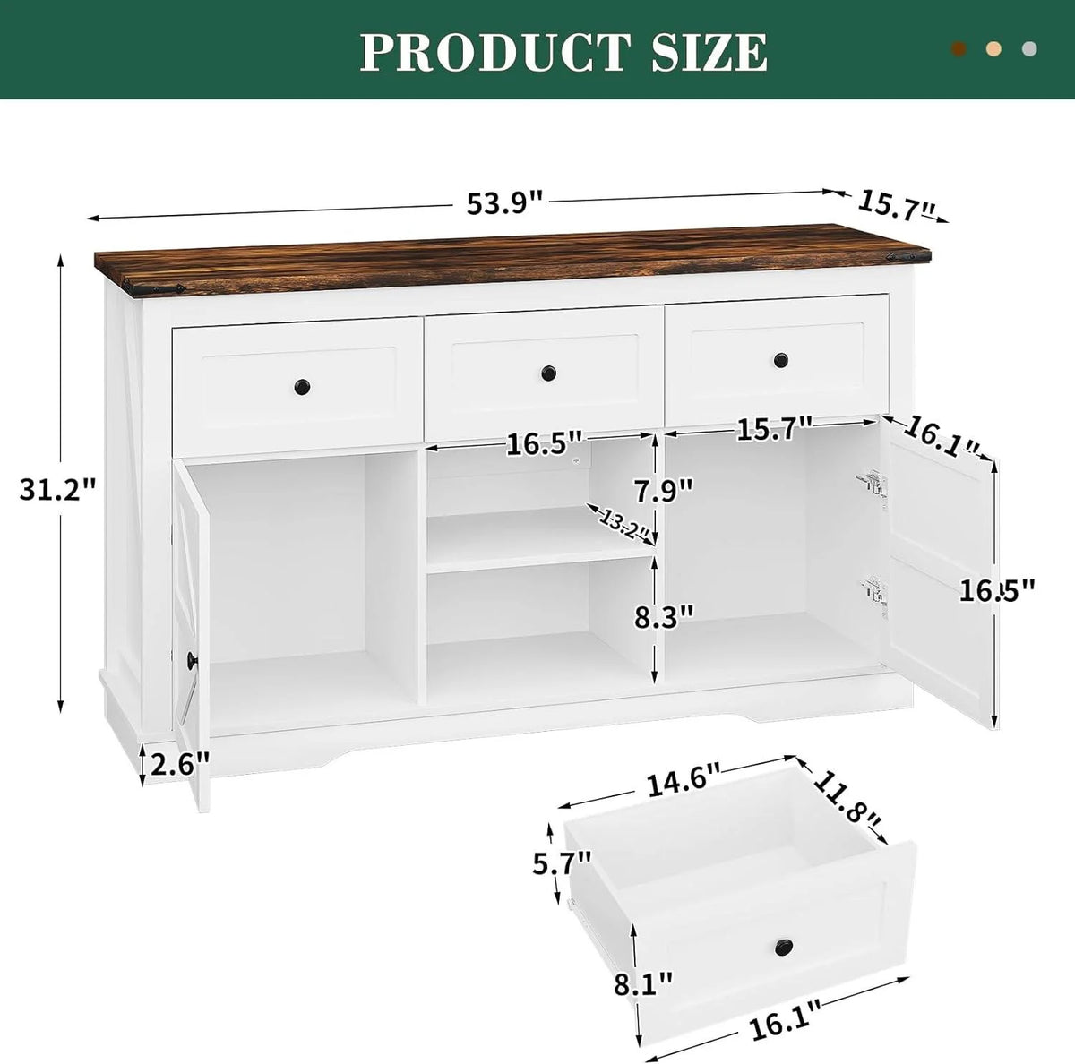White TV Stand with 3 Drawers and Shelves V220858