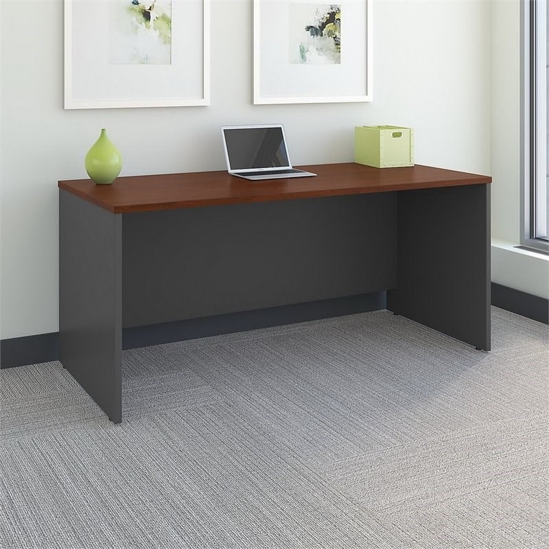 66" Desk Shell and 3 Drawer Mobile Pedestal Set in Cherry I3558