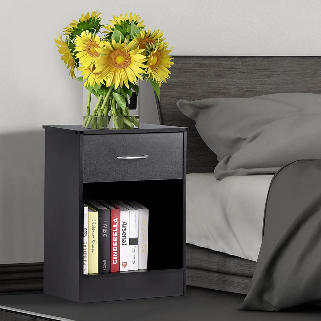 Black Nightstand with Drawers and Shelf C75161