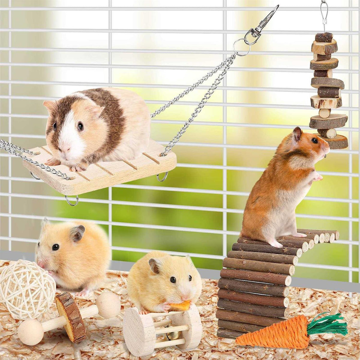 Hamster Chew Toys Set Small Animal Molar Toys Teeth Care Wooden Accessories B407254