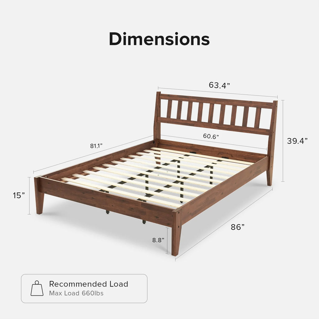 Queen Size Acacia Solid Wood Platform Bed Frame with Headboard S607