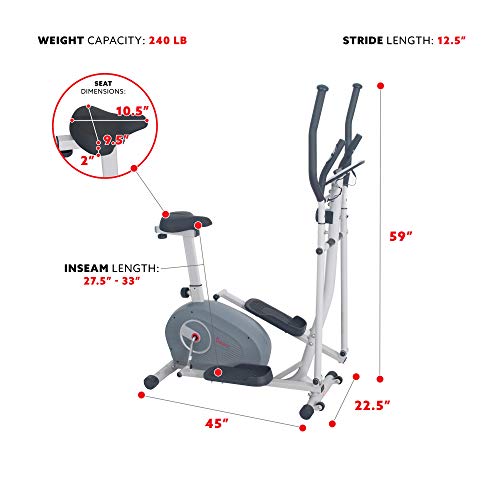 2-in-1 Magnetic Elliptical Upright Bike with Adjustable Seat D645