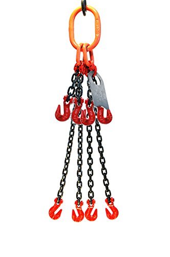 3/8" x 5' Quad Leg Chain Sling with Grab Hook and Adjusters Z6691