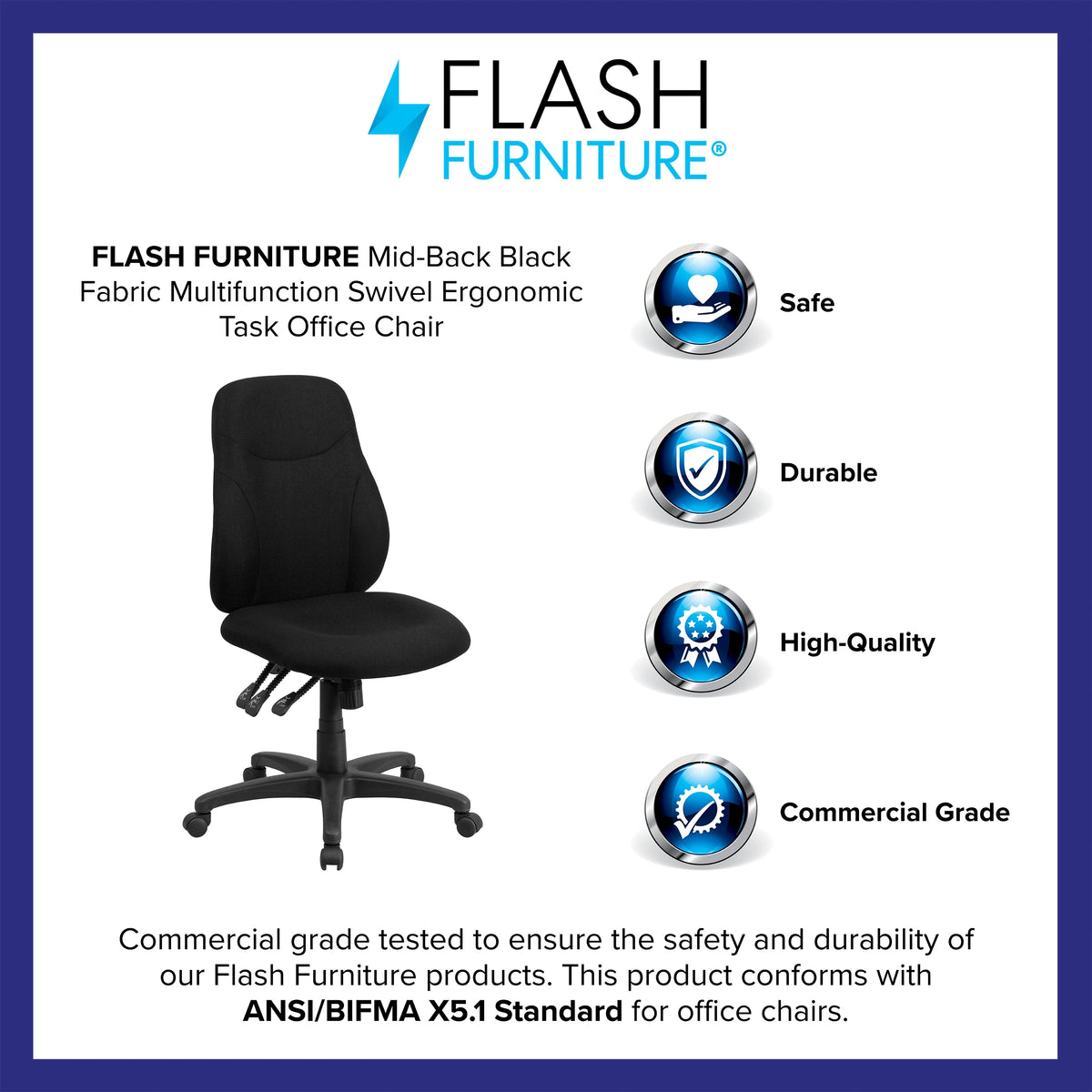 Black Fabric Ergonomic Task Office Chair F82013