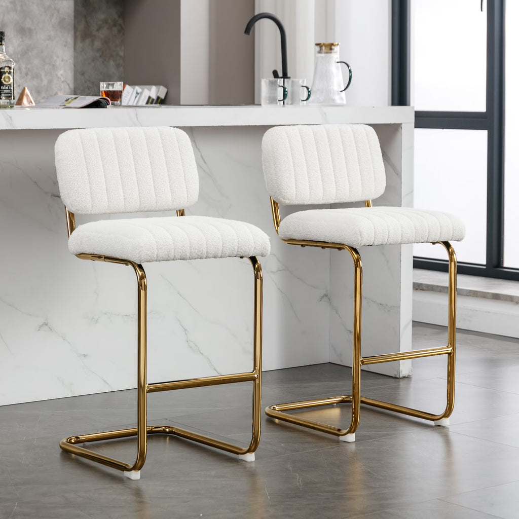 Ivory Boucle Fabric Counter Height Bar Stools Set of 2 E806114