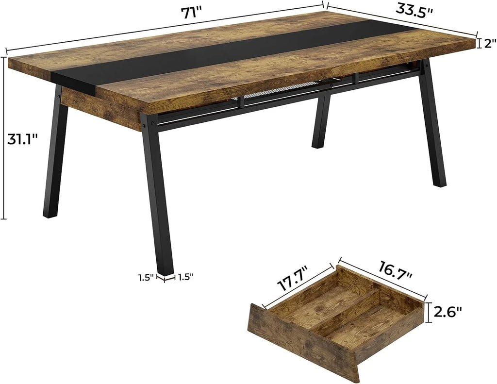 Brown 71-inch Rectangular Metal Frame Dining Table X6413