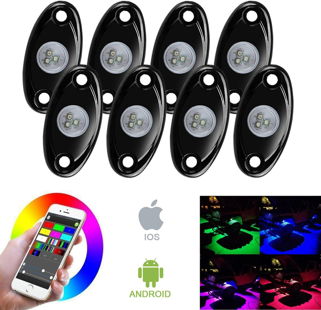 8 Pod RGB LED Rock Lights Kit with Bluetooth Control Waterproof G360