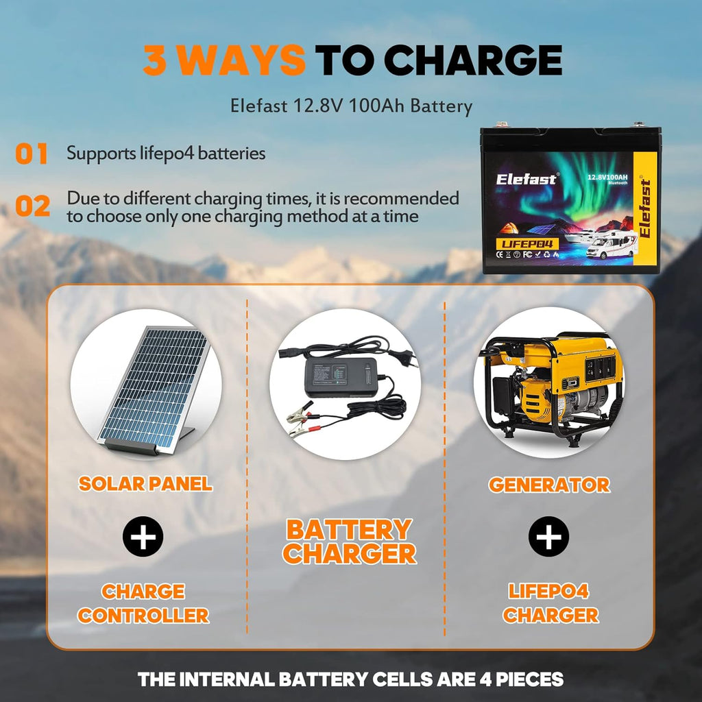 12V 100Ah Bluetooth LiFePO4 Lithium Battery, BCI Group 24, Low Temperature Protection, 1280Wh Energy U567075