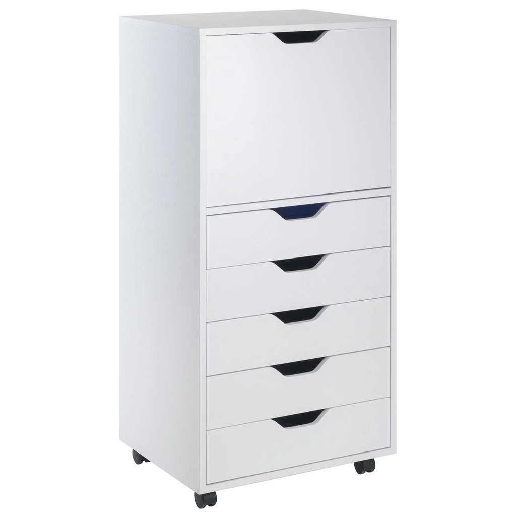 White 5 Drawer Rolling Wood Dresser X86888