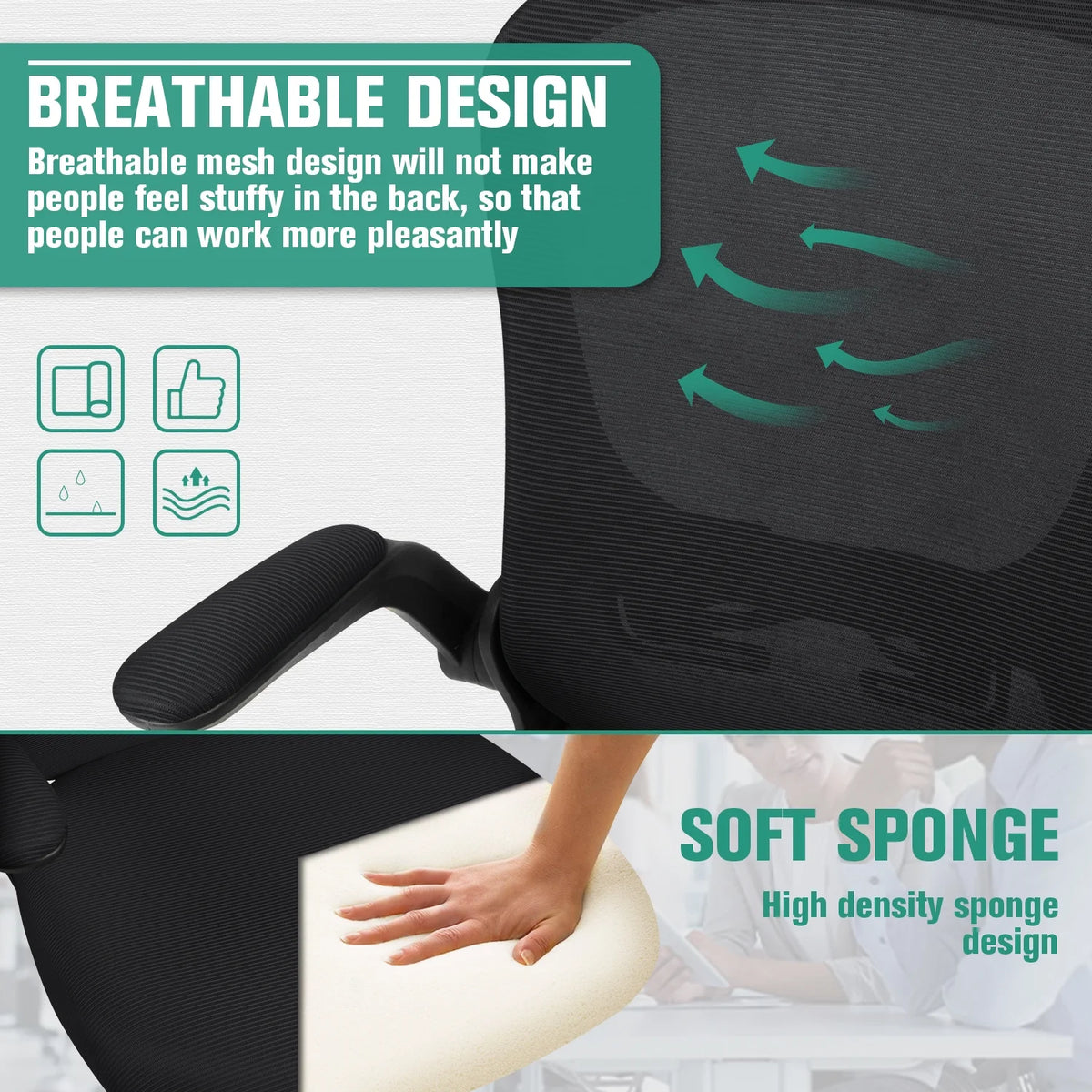 Black Mesh Ergonomic Office Chair with Flip-up Armrests M77337