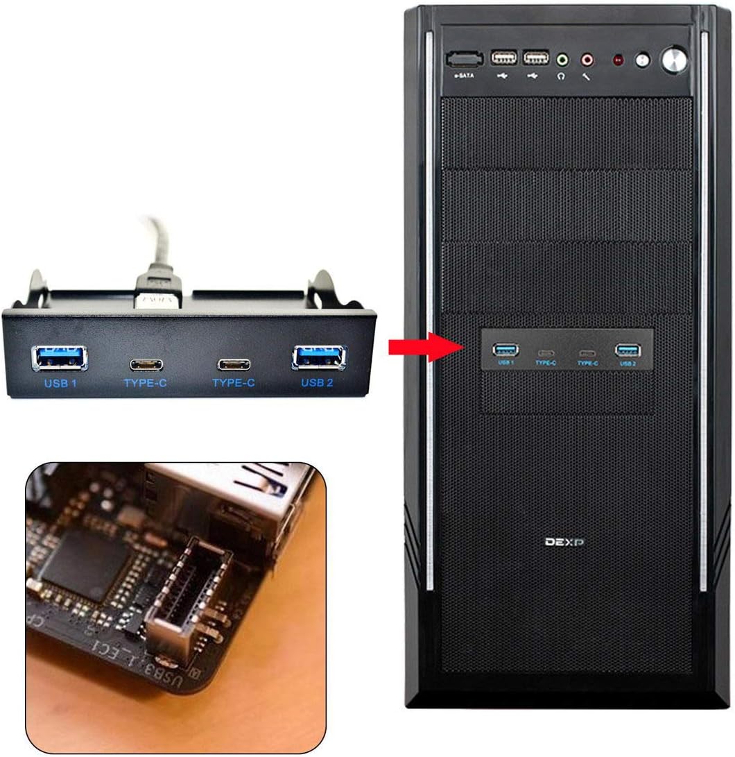 USB 3.1 Front Panel Header to USB-C & USB 3.0 HUB 4 Ports Motherboard Cable W1924