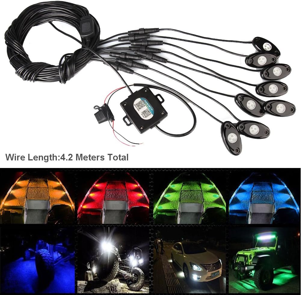 8 Pod RGB LED Rock Lights Kit with Bluetooth Control Waterproof G360