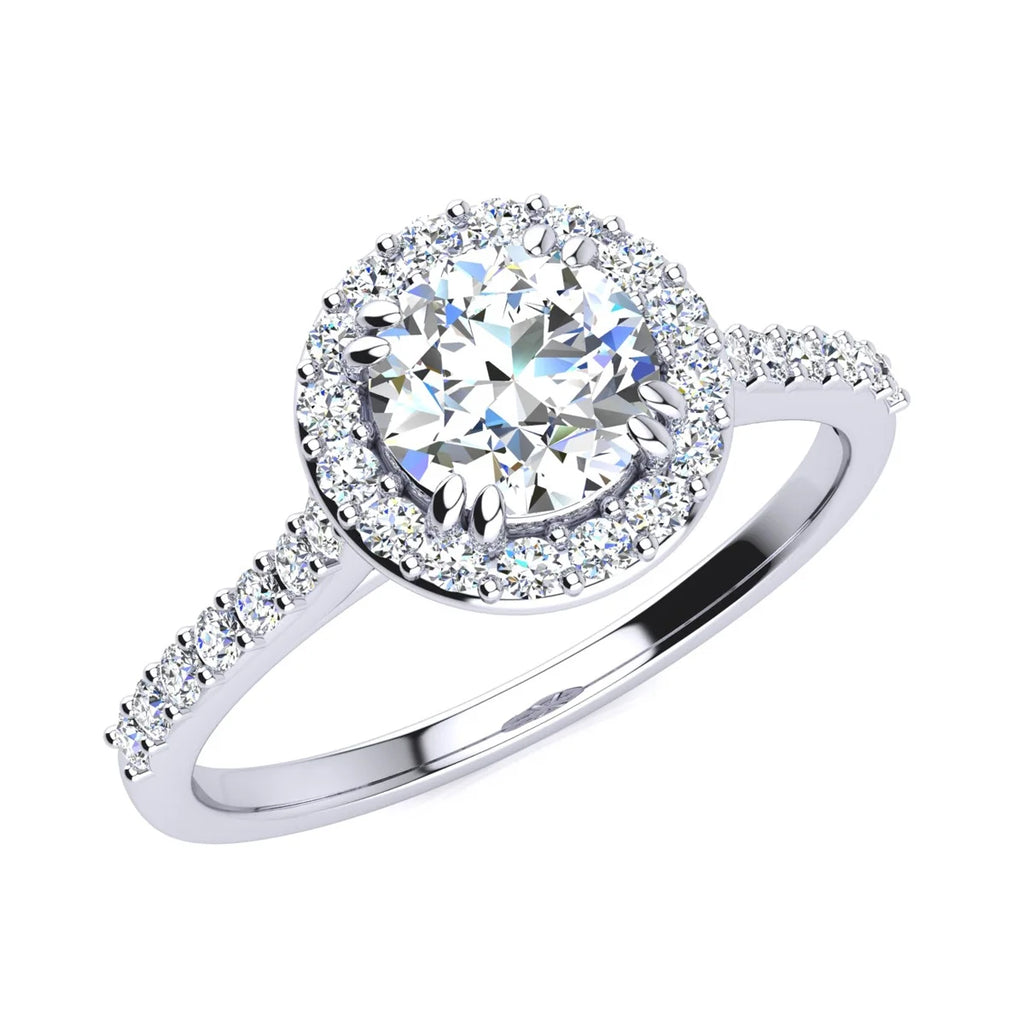 1 Carat Lab Grown Halo Diamond Engagement Ring In 14K White Gold Q477