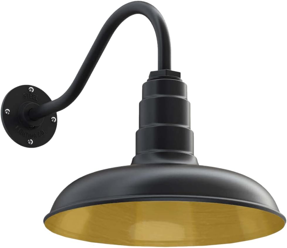 Gooseneck Barn Light with Steel Dome, 16 Gooseneck, Black D268398