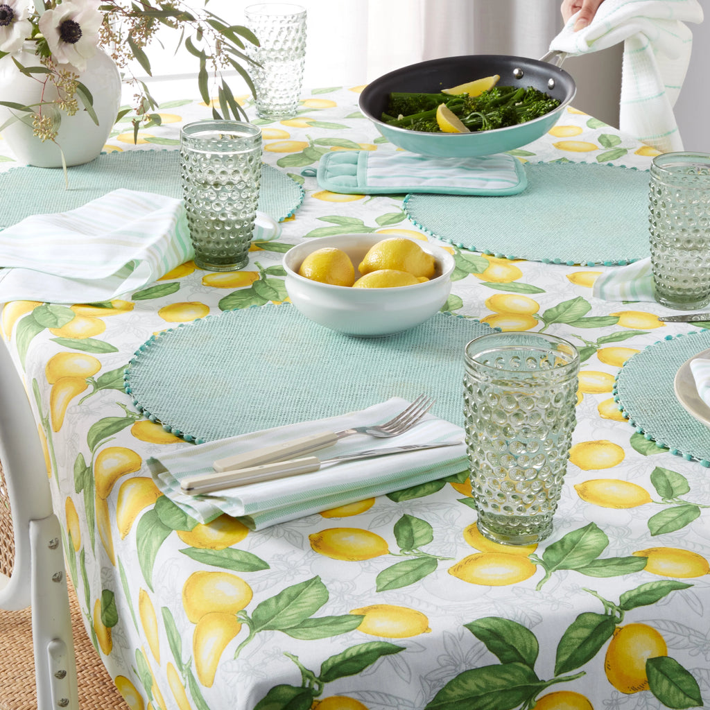 White Yellow Fabric Tablecloth 60"x102" P519354