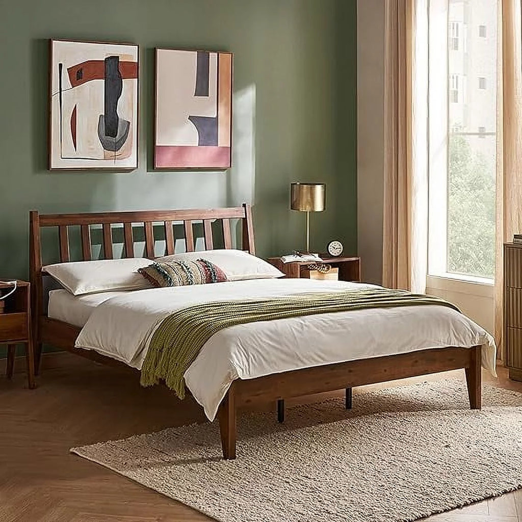 Queen Size Acacia Solid Wood Platform Bed Frame with Headboard S607