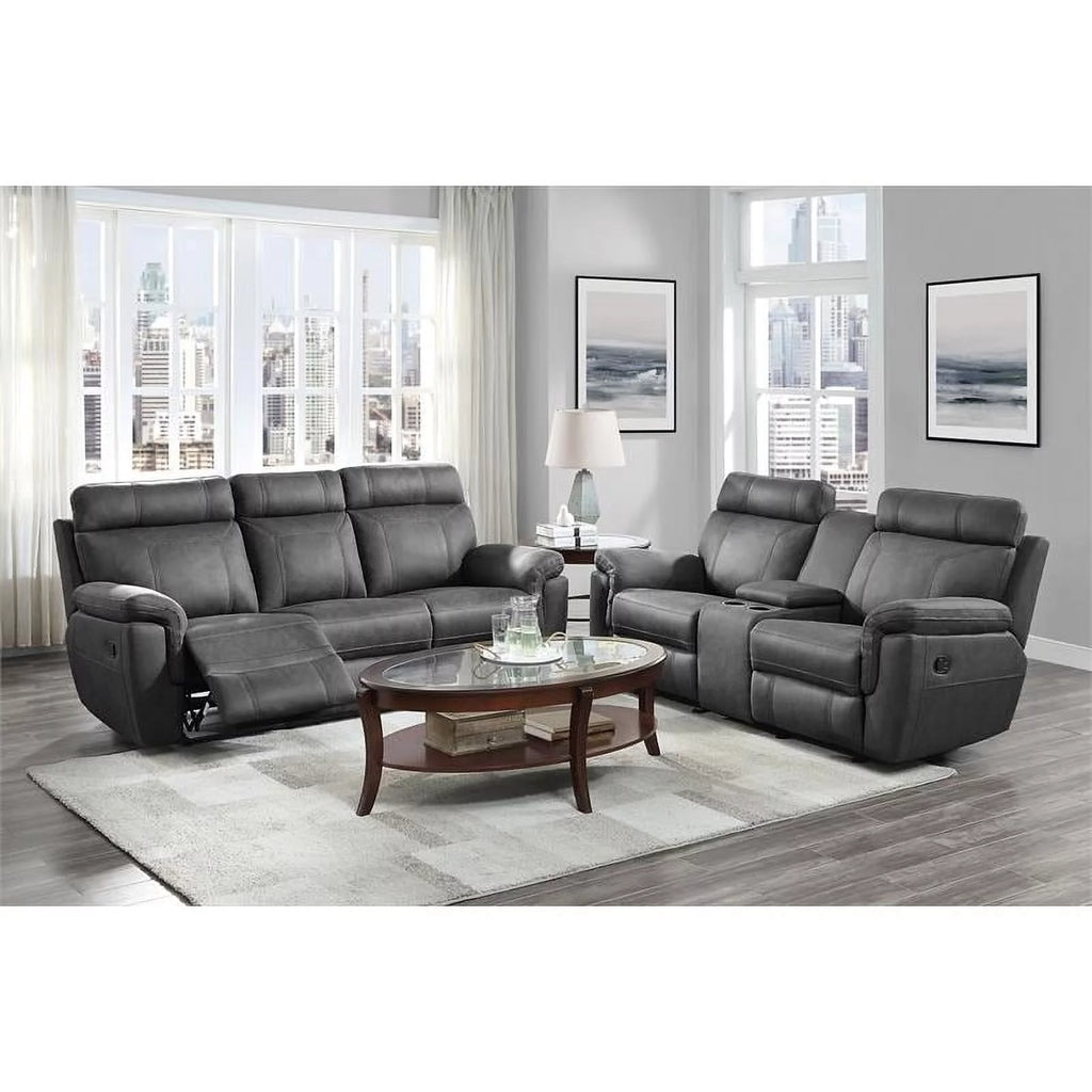 Gray Microfiber Double Glider Reclining Love Seat J6329