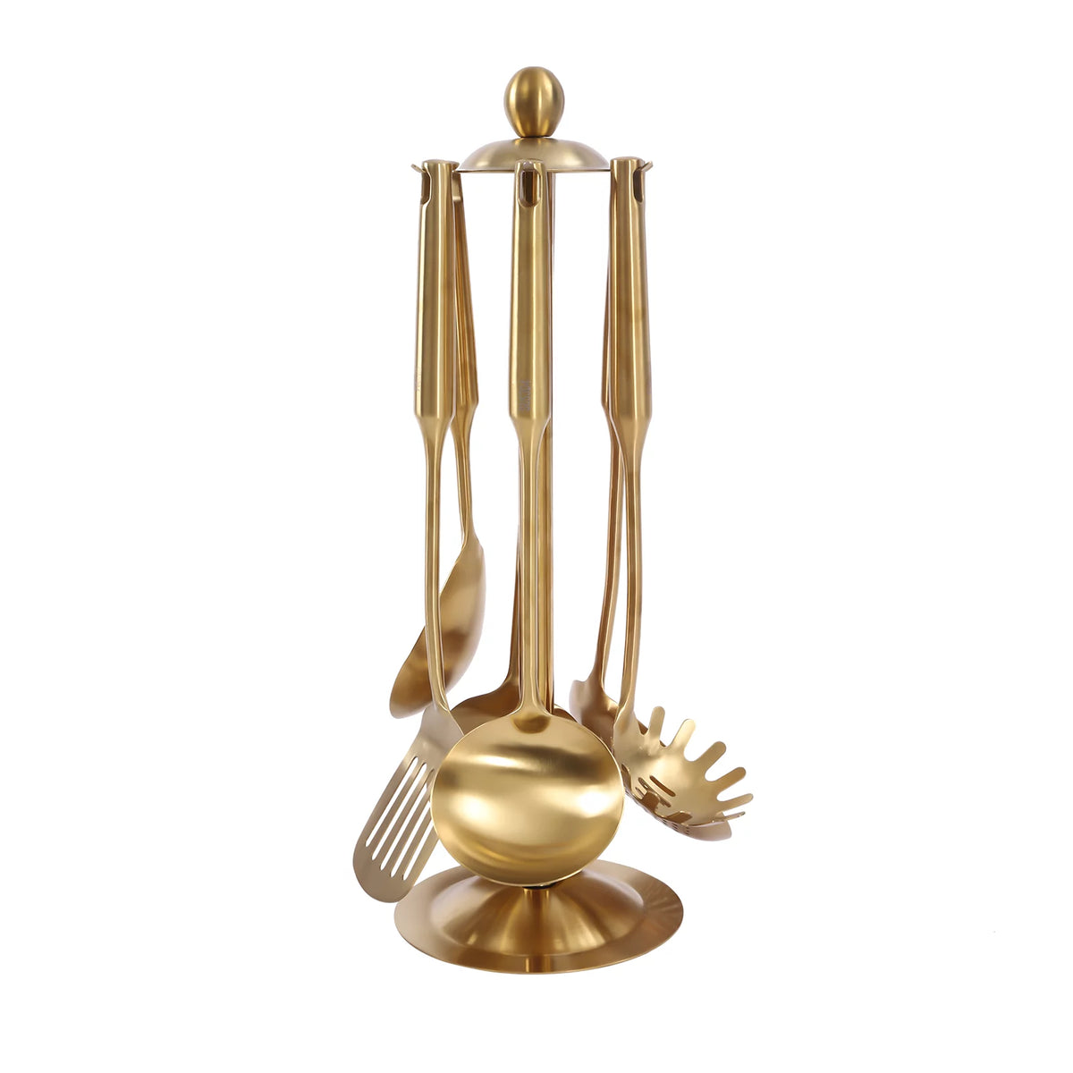 7 Pc Gold Kitchen Cooking Utensil Set with Stand P221742