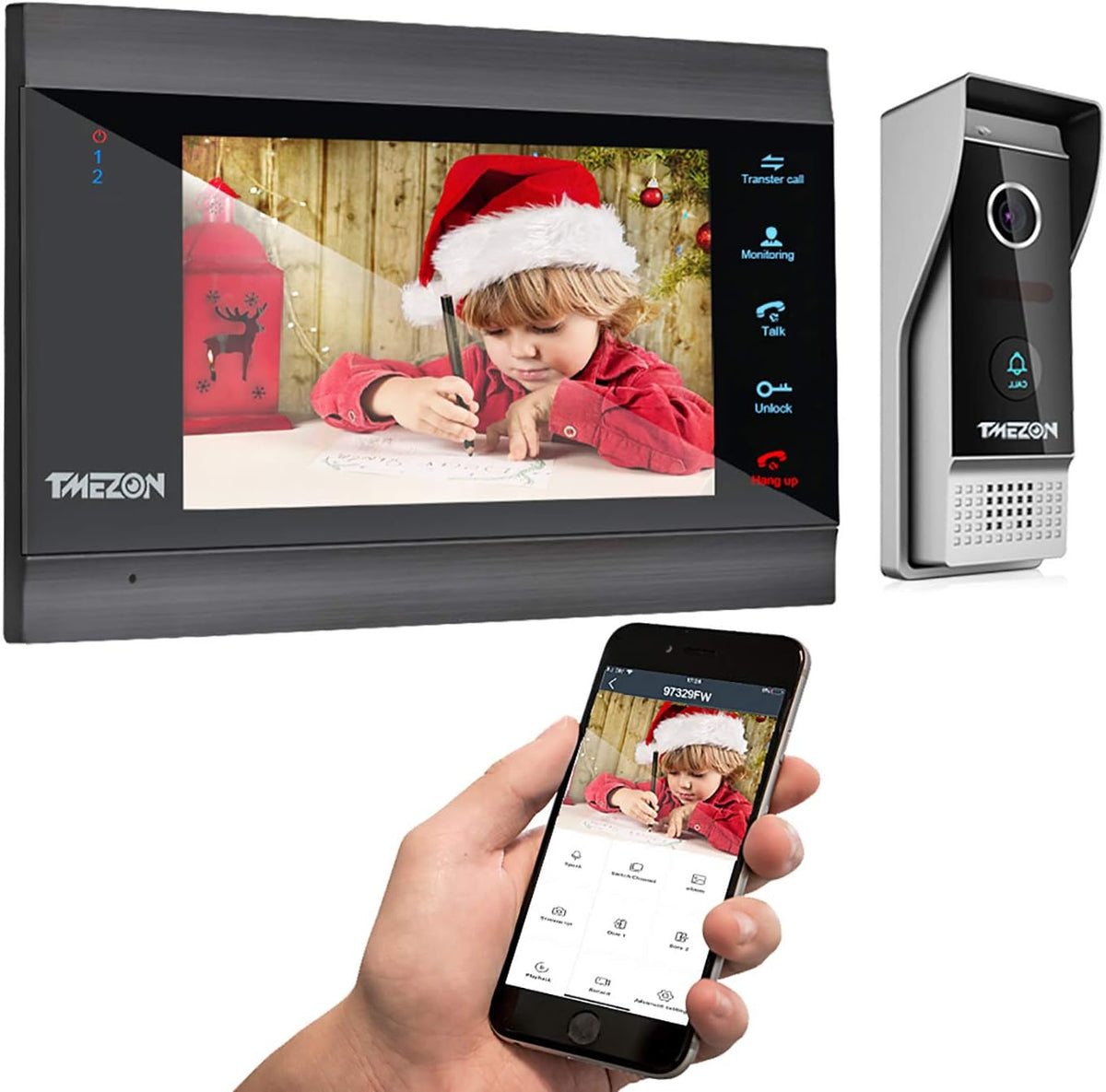 Wireless WIFI Video Door Phone IP Doorbell Intercom System with Camera 4 Wire 7 Inch Entry with 1x1080P Wired Camera Night Vision K82163
