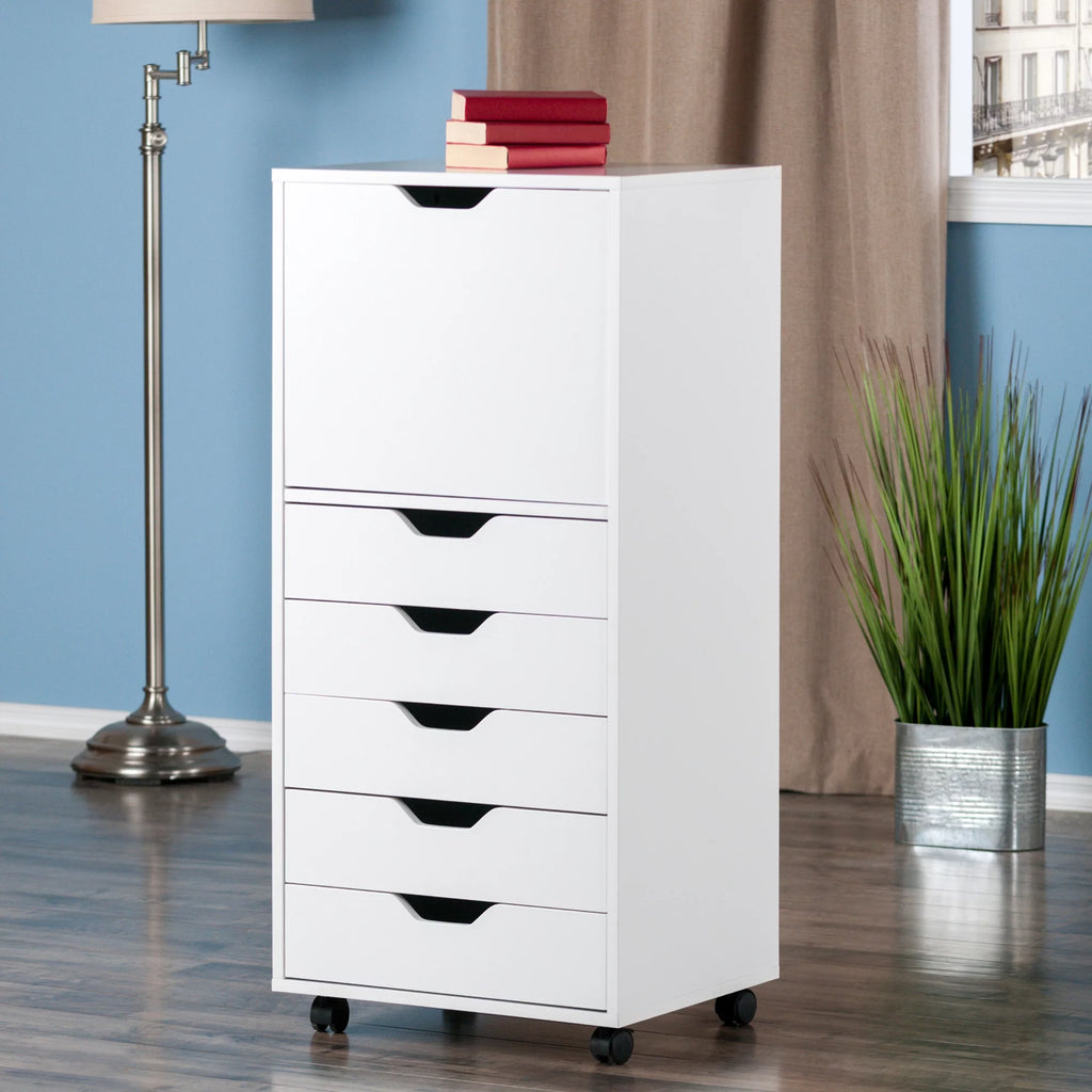 White 5 Drawer Rolling Wood Dresser X86888