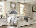 Distressed Whitewash Tufted King Bed E218