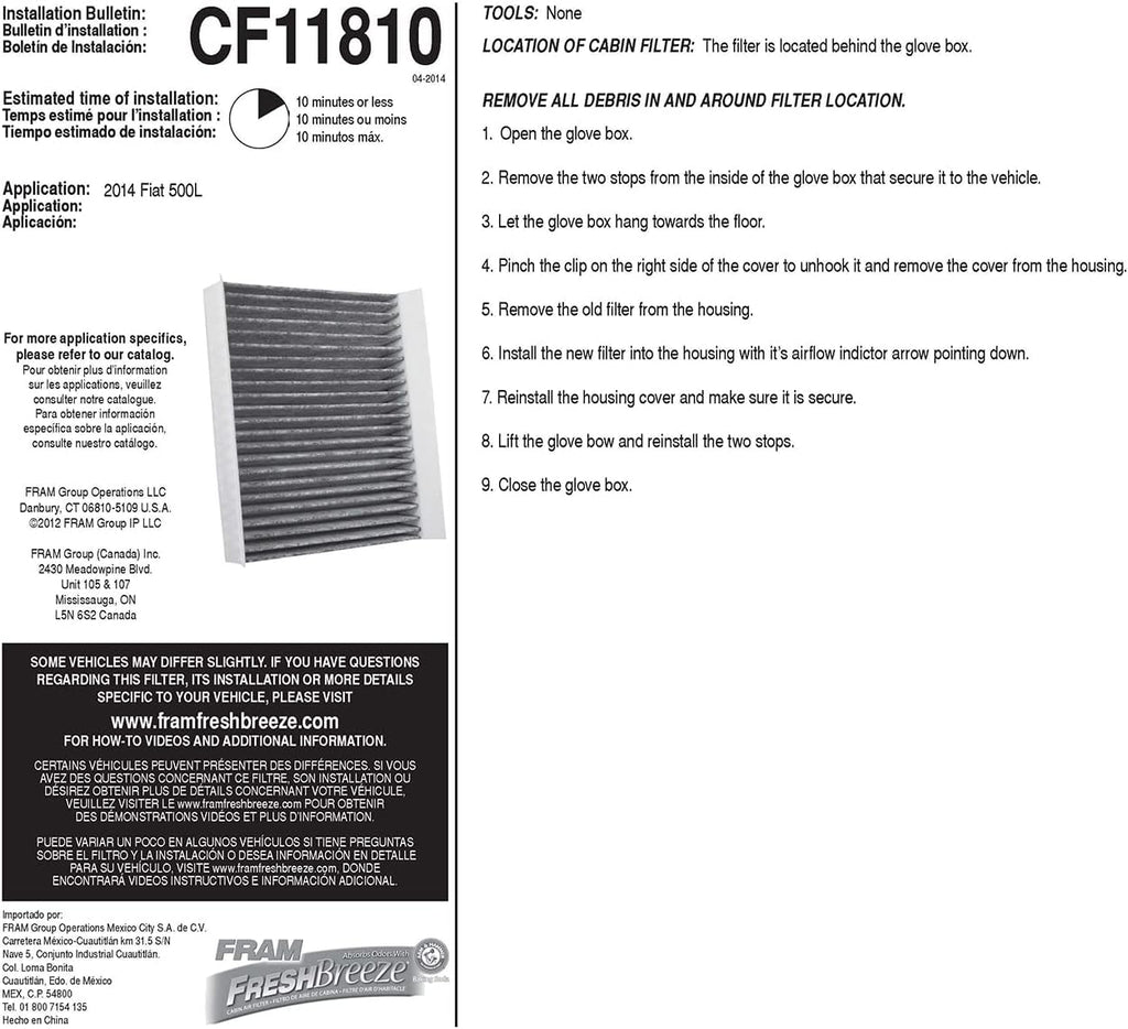 Fresh Breeze Cabin Air Filter with Arm & Hammer Baking Soda, Pack of 2 D578