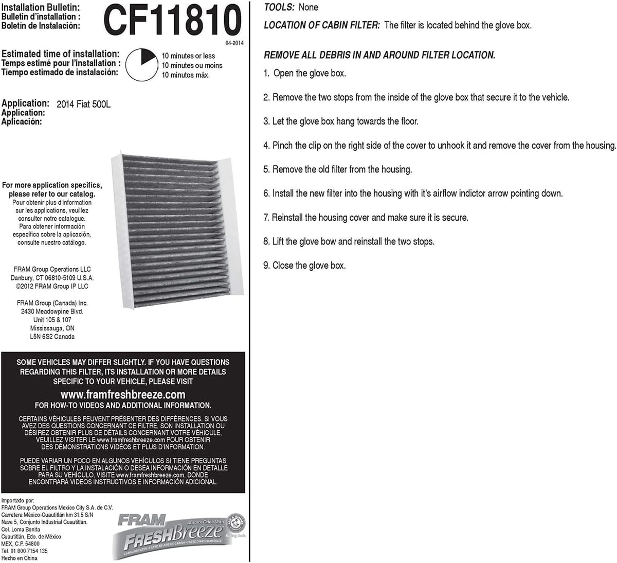 Fresh Breeze Cabin Air Filter with Arm & Hammer Baking Soda, Pack of 2 D578