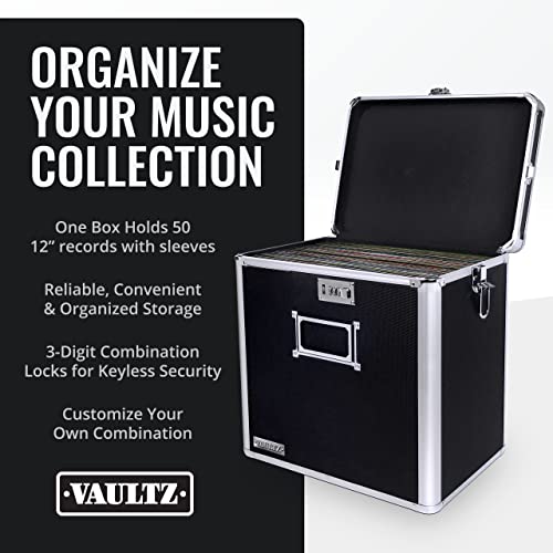 Locking Vinyl Record Storage Box 50 Album Holder Black Y4101