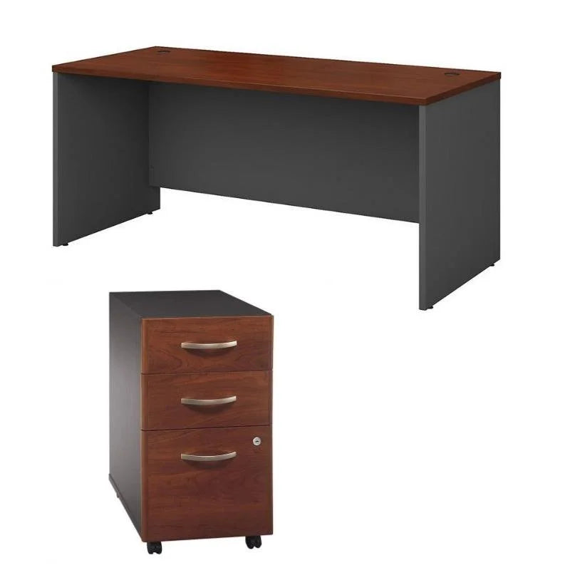 66" Desk Shell and 3 Drawer Mobile Pedestal Set in Cherry I3558