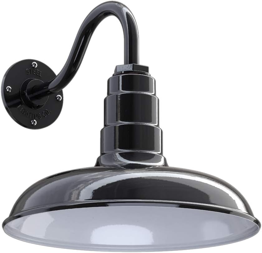 Gooseneck Barn Light with Steel Dome, 16 Gooseneck, Black D268398