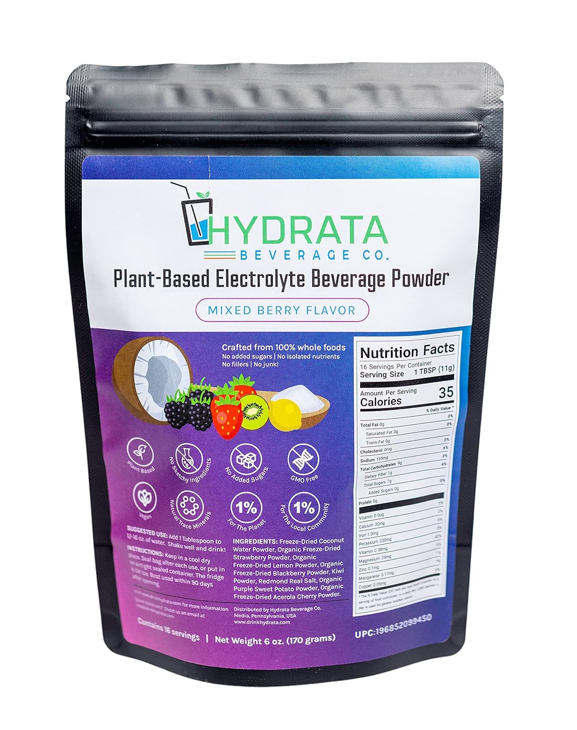 Mixed Berry Flavor Electrolyte Beverage Powder, 16 serving pouch (170 grams) D58152