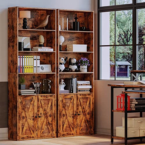 Industrial 6 Shelf Bookshelves with Doors D29057