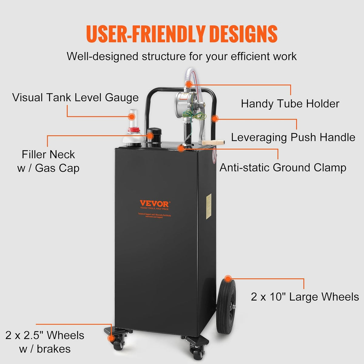 35 Gallon Black Fuel Caddy on 4 Wheels with Manual Transfer Pump E483666