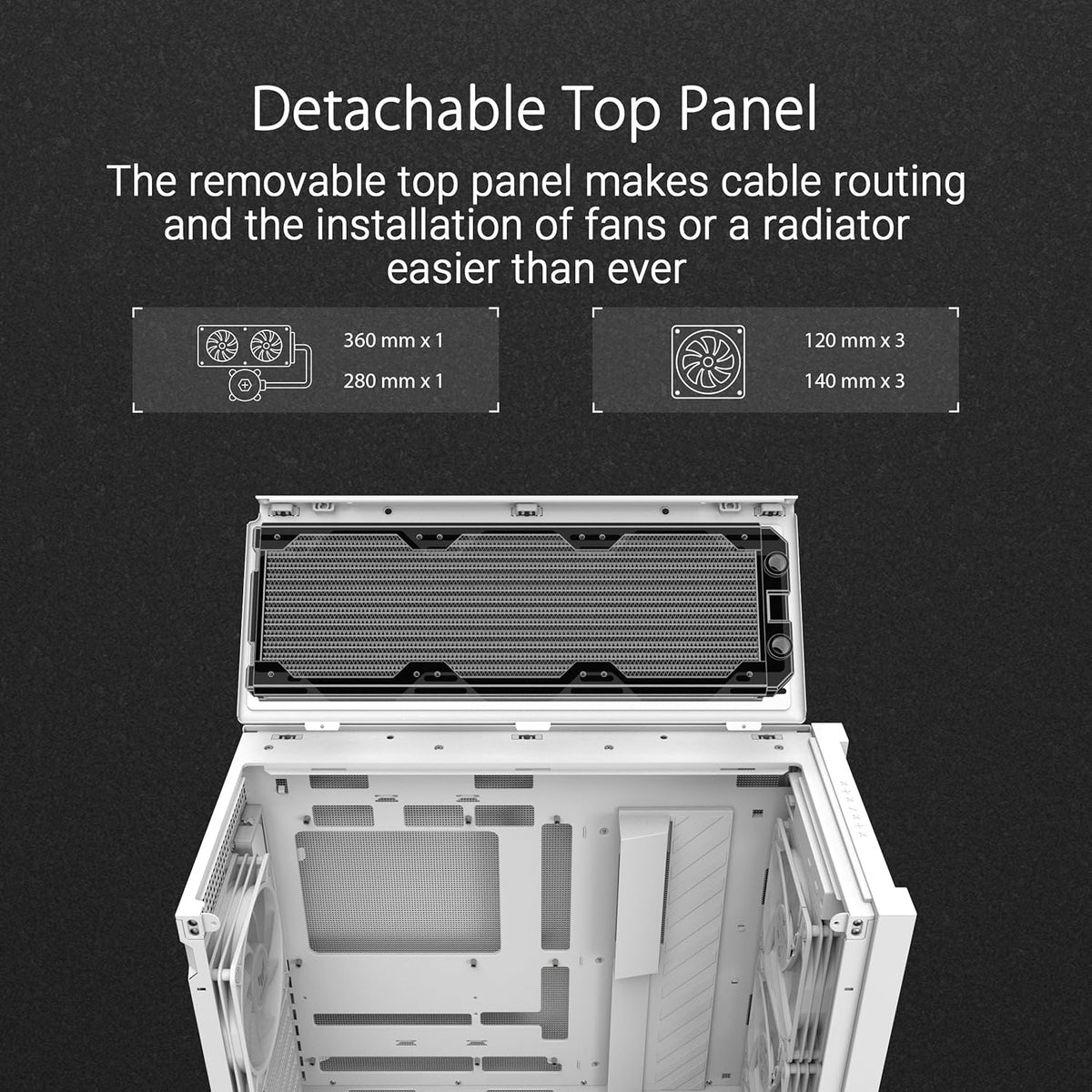 Black ATX Mid-Tower PC Case with Four 140 x 28 mm ARGB Fans and Interchangeable Tempered Glass or Mesh Side Panels A114169