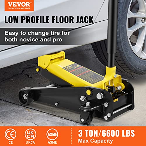 3 Ton Low Profile Steel Floor Jack with Quick Lift Pump, 5.12"-20" Lifting Range R505