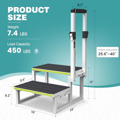 2 Step Stool with Handrail, Anti-Slip Mats, Wide Platform H7934
