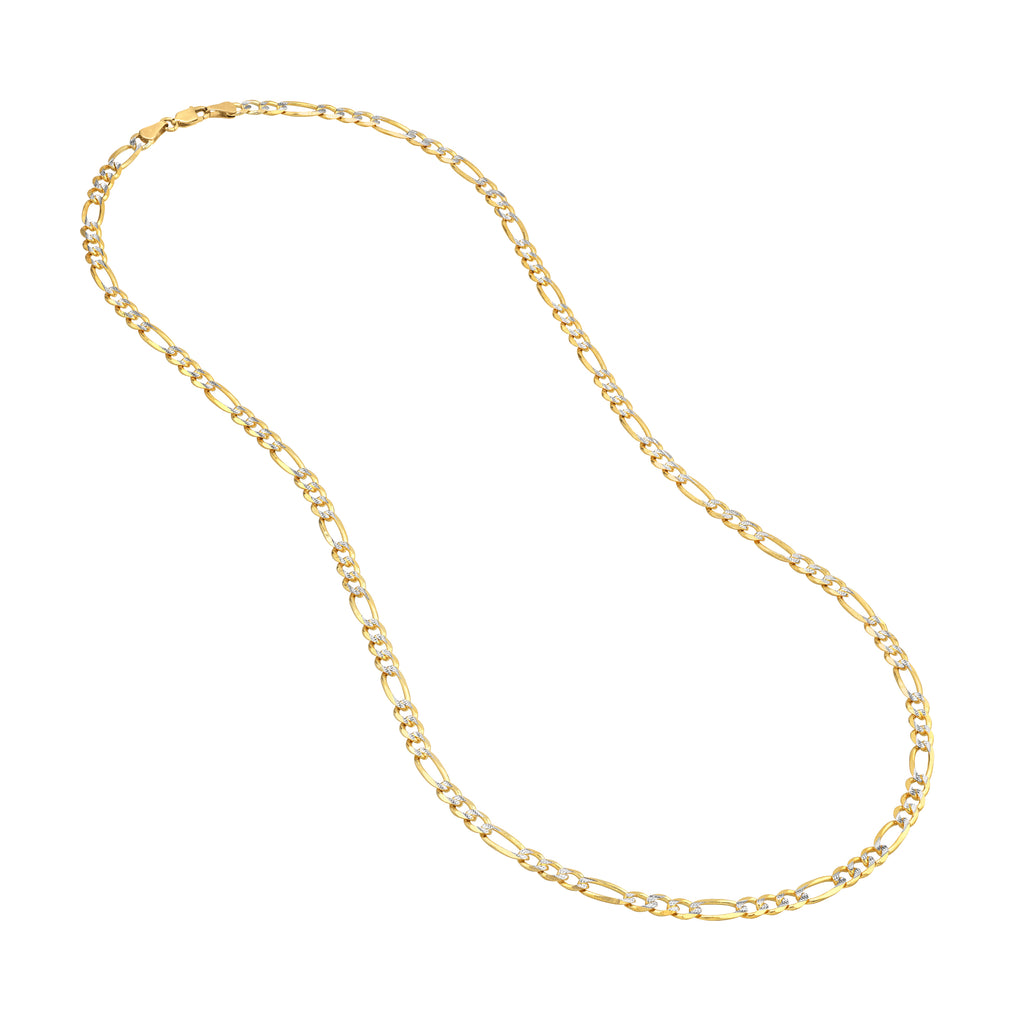 14K Two-Tone Gold 24" 4.75mm Pave Figaro Chain Necklace H769