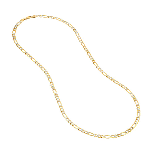 14K Two-Tone Gold 24" 4.75mm Pave Figaro Chain Necklace H769