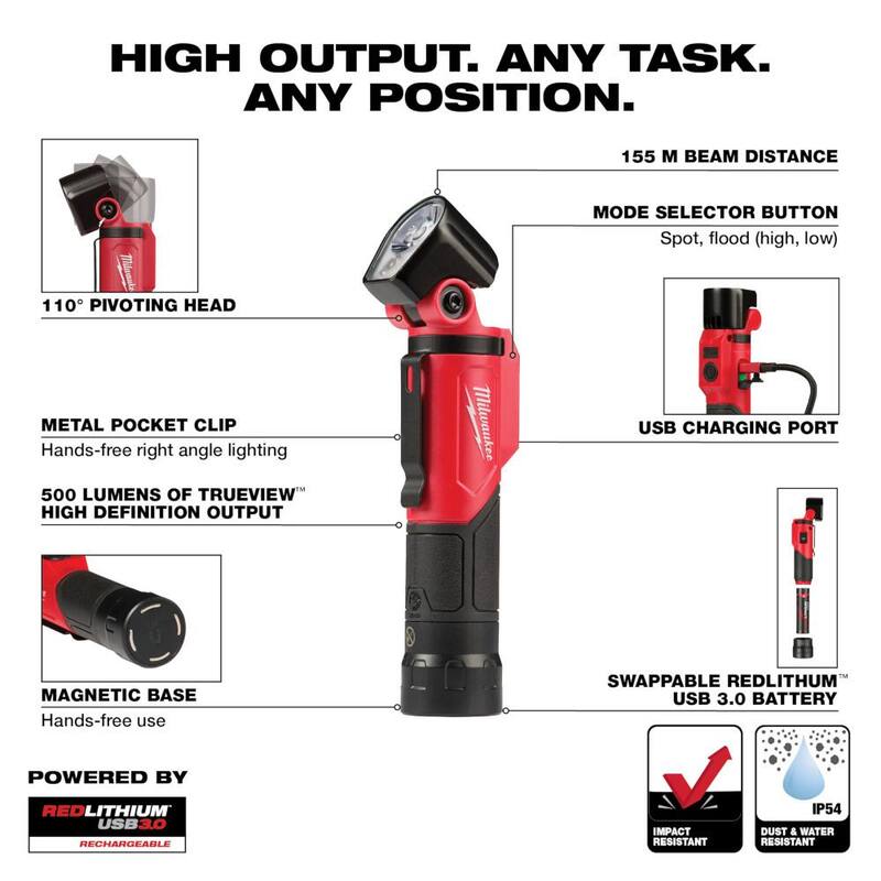 500 Lumens LED Pivoting USB Flashlight M9570