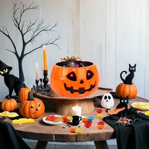 Animated Pumpkin Candy Bowl with Moving Skeleton Hand P428690
